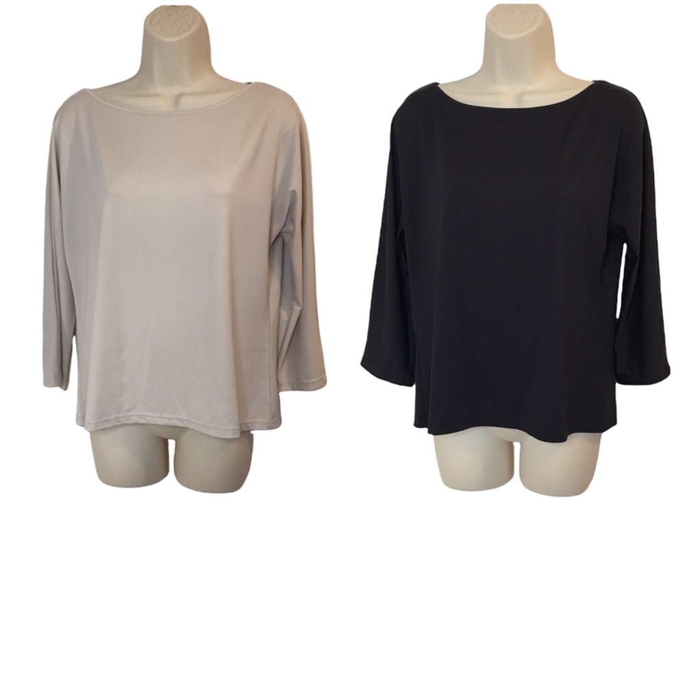 Set of 2 New York & Company Basic Shirts Black Beige Layering Blouse XL - Picture 1 of 15